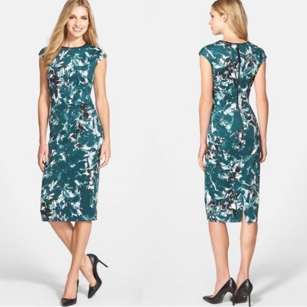 Maggy London Shadow Branch Floral Scuba Sheath Dress